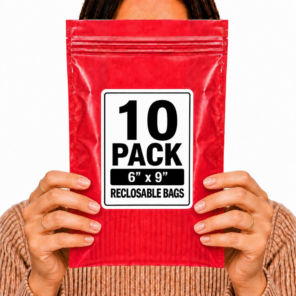 RECLOSABLE RED BAGS (10 PACK) 6" X 9" 2 MIL ZIPPER STORAGE BAGS NEW